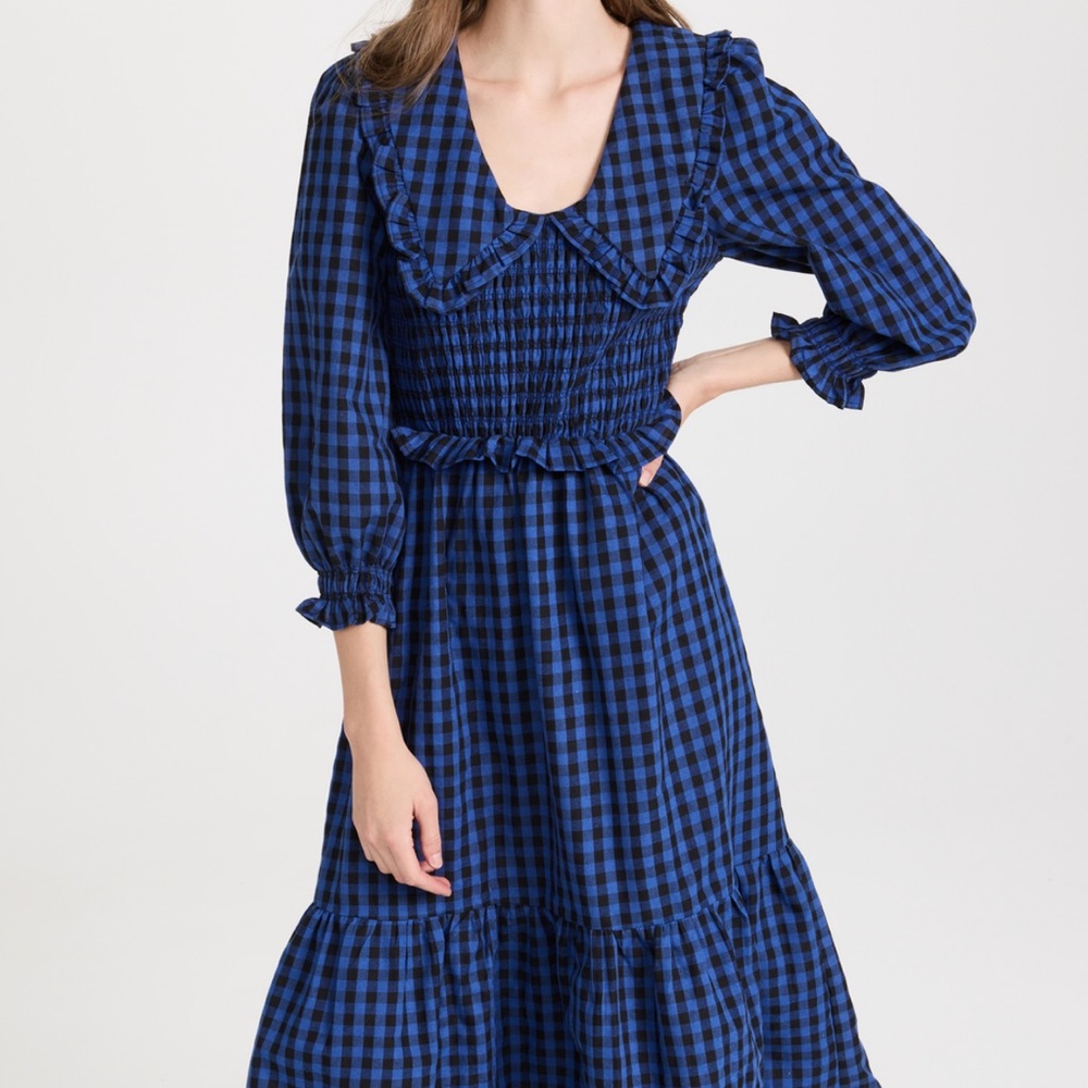 Blue Checkered Long Sleeve Dress